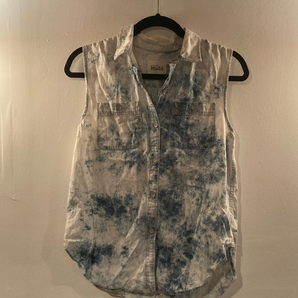 Mudd SMALL sleeveless denim button down acid wash bleached - Picture 1 of 4